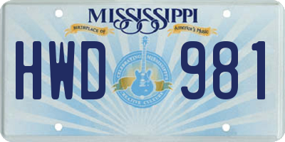 MS license plate HWD981
