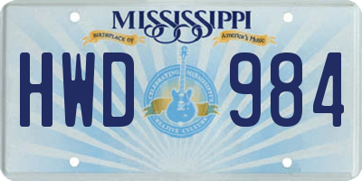 MS license plate HWD984