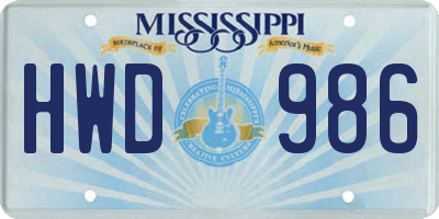 MS license plate HWD986