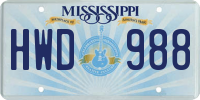 MS license plate HWD988