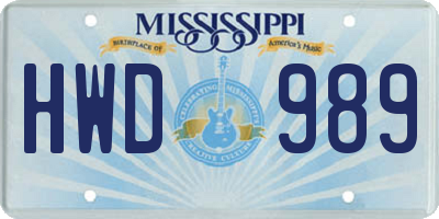 MS license plate HWD989