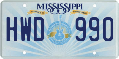 MS license plate HWD990