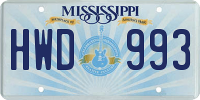 MS license plate HWD993