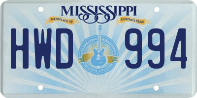 MS license plate HWD994