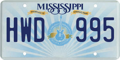 MS license plate HWD995