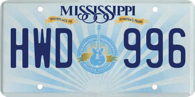 MS license plate HWD996