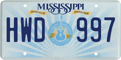 MS license plate HWD997