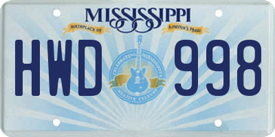 MS license plate HWD998
