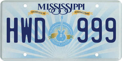 MS license plate HWD999