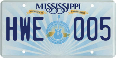 MS license plate HWE005