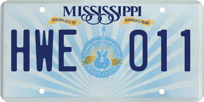 MS license plate HWE011