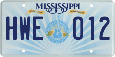 MS license plate HWE012