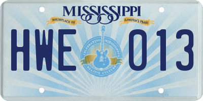 MS license plate HWE013