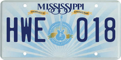 MS license plate HWE018
