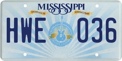MS license plate HWE036