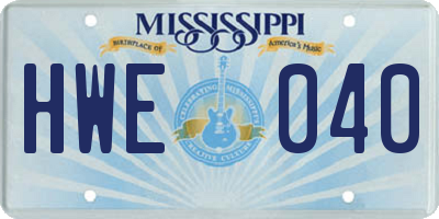 MS license plate HWE040