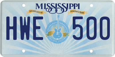 MS license plate HWE500