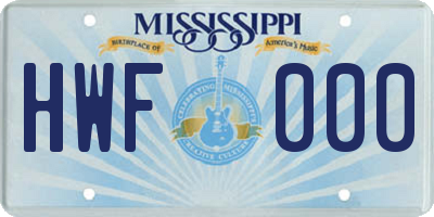 MS license plate HWF000