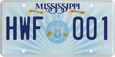 MS license plate HWF001