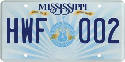 MS license plate HWF002