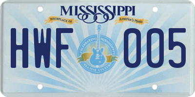 MS license plate HWF005
