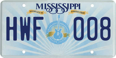 MS license plate HWF008