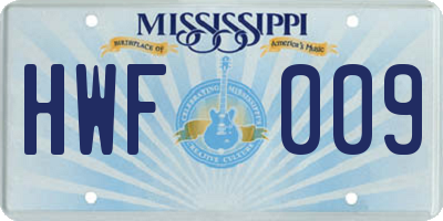 MS license plate HWF009