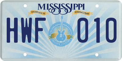 MS license plate HWF010