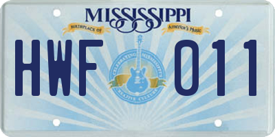 MS license plate HWF011