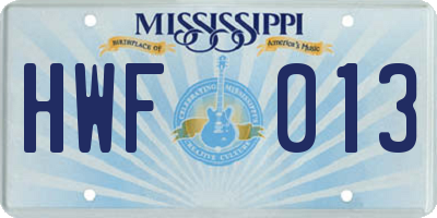 MS license plate HWF013