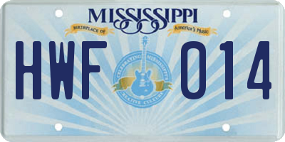 MS license plate HWF014