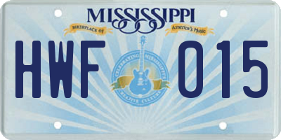 MS license plate HWF015