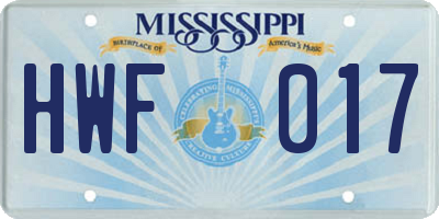 MS license plate HWF017