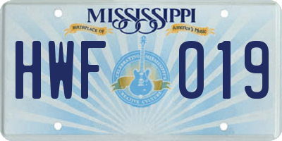 MS license plate HWF019