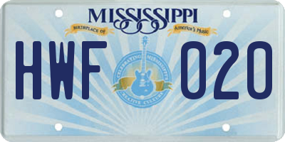 MS license plate HWF020