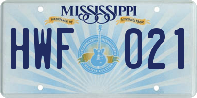 MS license plate HWF021