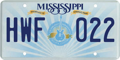 MS license plate HWF022