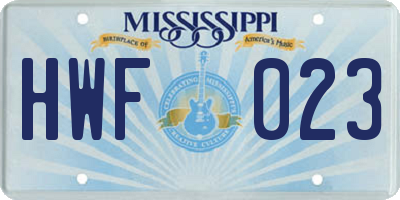 MS license plate HWF023