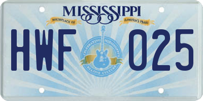 MS license plate HWF025
