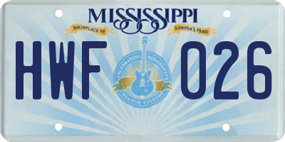 MS license plate HWF026