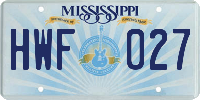 MS license plate HWF027