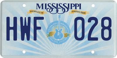 MS license plate HWF028