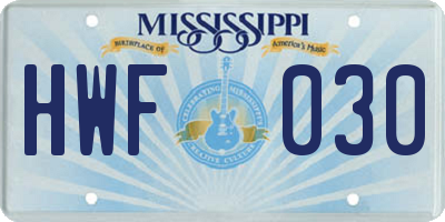 MS license plate HWF030