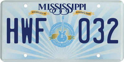 MS license plate HWF032