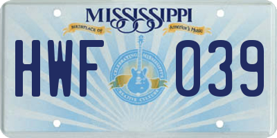 MS license plate HWF039