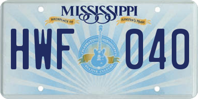 MS license plate HWF040