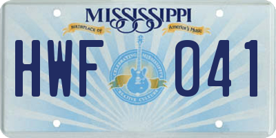 MS license plate HWF041