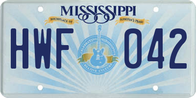 MS license plate HWF042