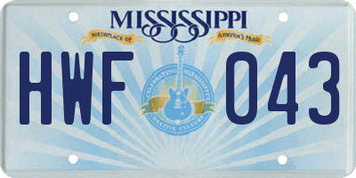 MS license plate HWF043