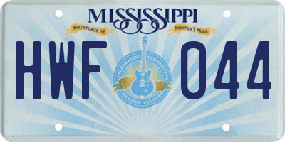MS license plate HWF044